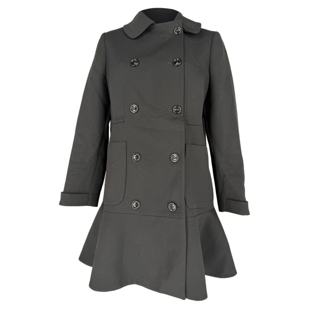 Miu Miu Vintage 2006 Double-Breasted Coat Flared Ruffle Hem in Black Wool